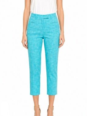 TRUE ROYAL Aqua Blue Cropped Textured Trouser Pant US 2